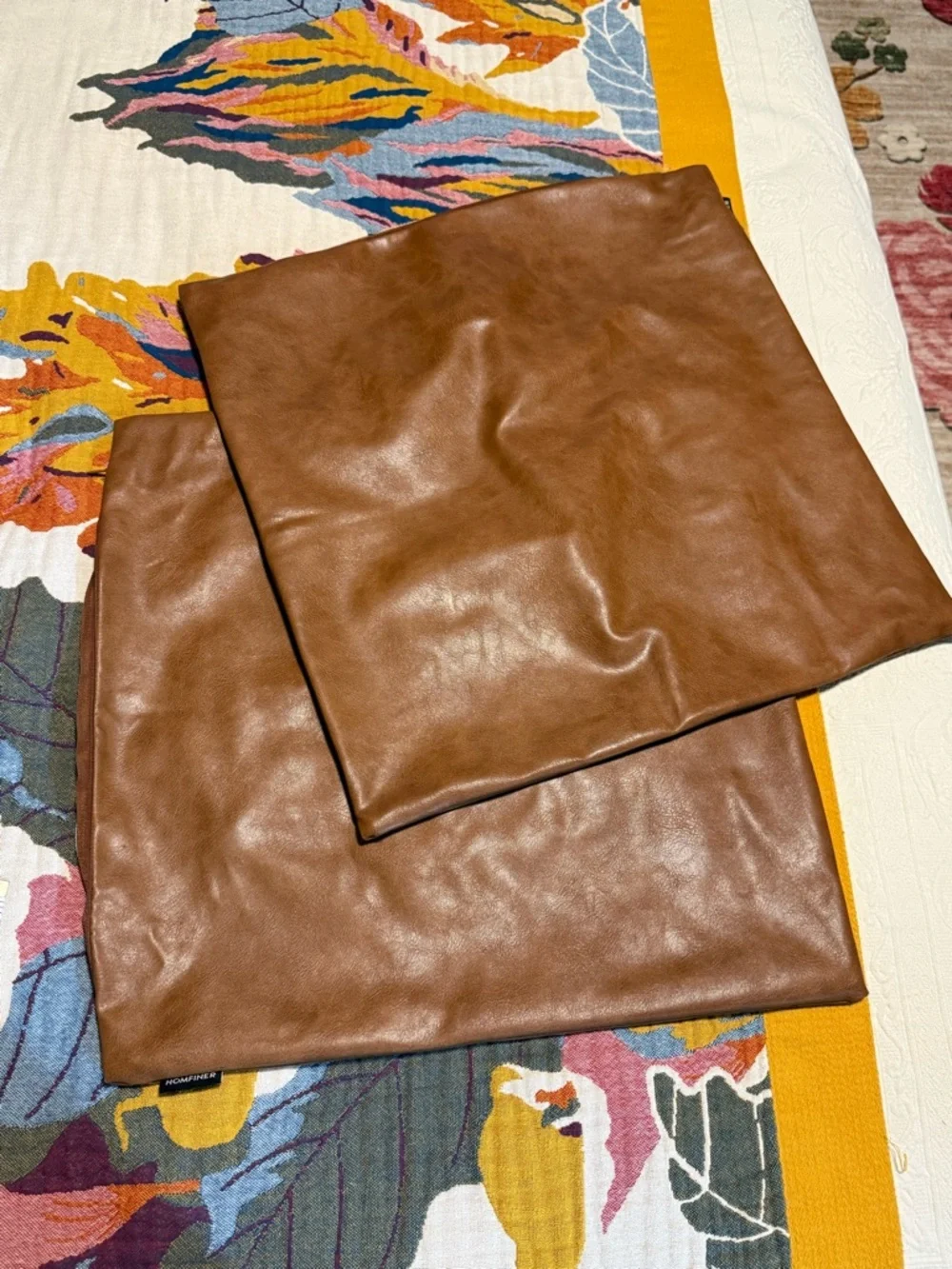 (2) Faux Leather Accent Pillow Cover in Cognac Brown - Home - Picture 4 of 5